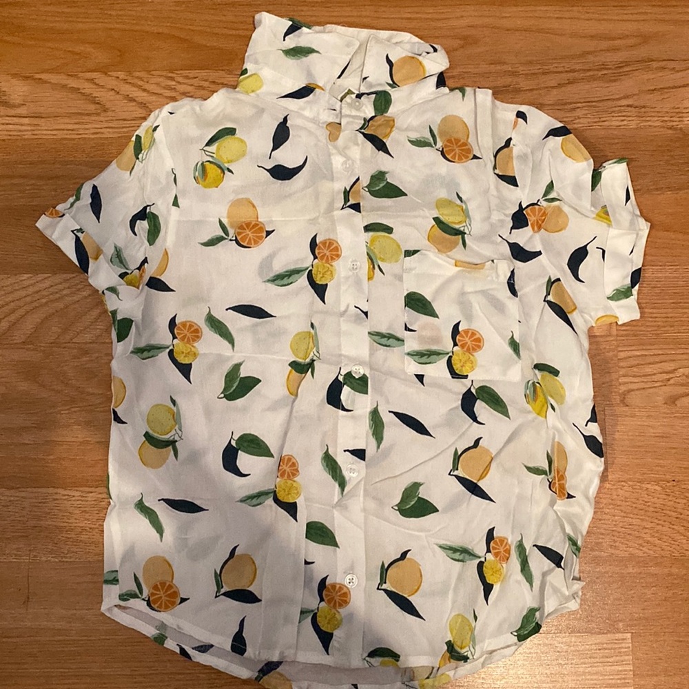 Button down top with fruit pattern